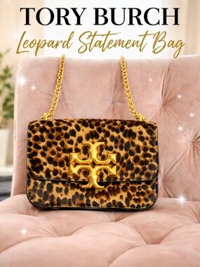 Tory Burch Leopard Print Chain Shoulder Bag with Gold Logo